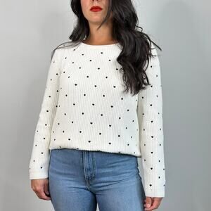 Talbots White Hearts & Polka Dot Crewneck Oversized Sweater